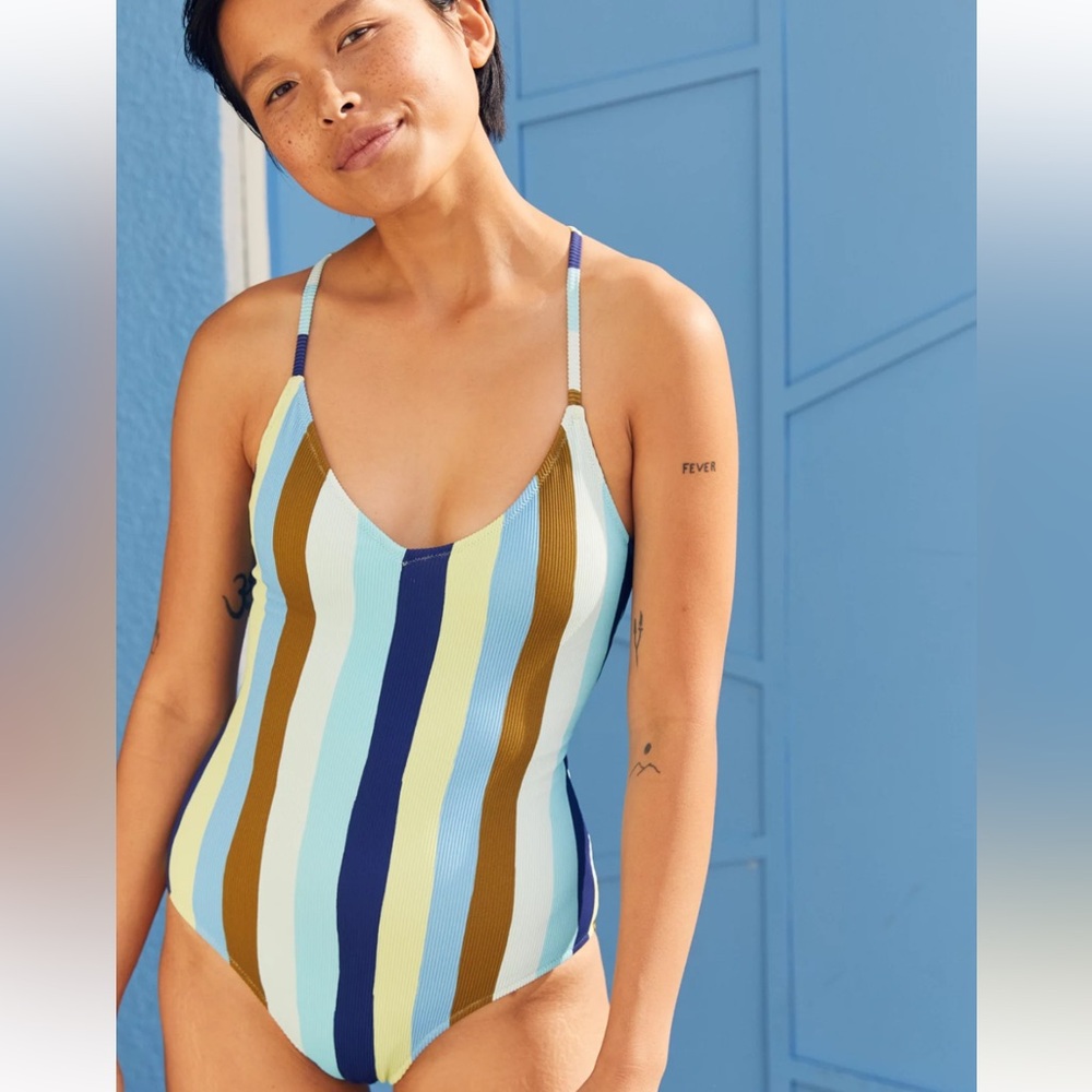 Ribbed Strappy Back One Piece Swimsuit